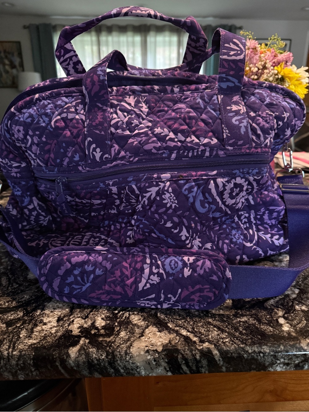 Vera Bradley Purple Quilted Floral Travel Bag